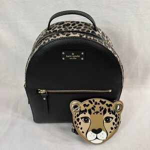 Kate Spade NY Leopard Print Mini Backpack & Wallet Black Pebbled Leather Gold